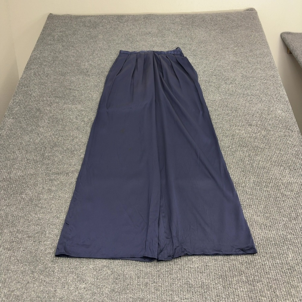 Vintage Pants Womens 6 Navy Silk Wide Leg Pleated High Waist Minimalist Classic